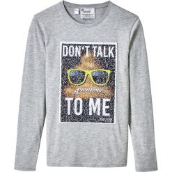 Shirt z długim rękawem i motywem EMOJI z obracanych cekinów bonprix jasnoszary melanż. Szare t-shirty chłopięce bonprix, z nadrukiem, z długim rękawem. Za 54,99 zł.