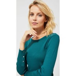 Bluzka ribbowa. Zielone bluzki damskie Moodo, xs, bez wzorów, z elastanu, z okrągłym kołnierzem, z długim rękawem. Za 39,99 zł.