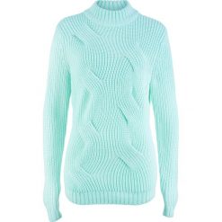 Sweter w warkocze bonprix pastelowy miętowy. Zielone swetry damskie bonprix, bez wzorów, bez rękawów, bez kaptura. Za 74,99 zł.