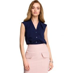 ETEL Bluzka bez rękawów zapinana na guziczki - granatowa. Bluzki damskie Stylove, s, bez wzorów, z elastanu, bez kołnierzyka, bez rękawów. Za 119,00 zł.