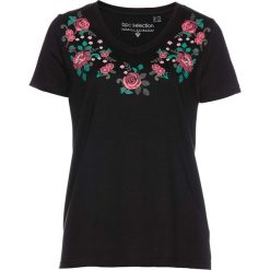 T-shirt w kwiaty bonprix czarny-magenta-nocny oliwkowy. Czarne t-shirty damskie bonprix, w kwiaty. Za 44,99 zł.