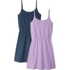 Sukienka letnia (2 szt. w opak.) bonprix bez + ciemnoniebieski. Fioletowe sukienki dziewczęce bonprix, na lato, bez wzorów, wakacyjne, bez rękawów. Za 55,98 zł.