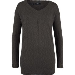 Sweter z dekoltem w serek bonprix antracytowy melanż. Szare swetry damskie bonprix, bez wzorów, bez rękawów, bez kaptura. Za 44,99 zł.