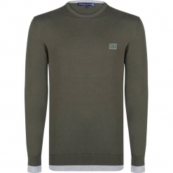 Sweter w kolorze khaki. Brązowe swetry klasyczne męskie Giorgio di Mare, m, z aplikacjami, z bawełny, z okrągłym kołnierzem. W wyprzedaży za 152,95 zł.