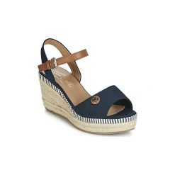 Sandały Tom Tailor 6990709-NAVY. Niebieskie sandały damskie Tom Tailor, bez wzorów, bez obcasa, bez zapięcia. Za 175,20 zł.