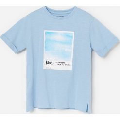 Bawełniany t-shirt z nadrukiem - Niebieski. Niebieskie t-shirty damskie Reserved, z nadrukiem, z bawełny, bez kołnierzyka. W wyprzedaży za 15,99 zł.