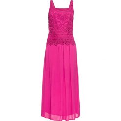 Sukienka z koronką bonprix różowa magnolia. Różowe sukienki damskie bonprix, na lato, w koronkowe wzory, z koronki, bez kołnierzyka, bez rękawów, maxi. Za 149,99 zł.