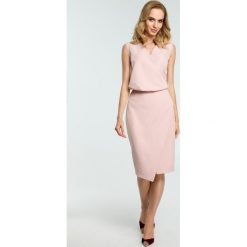 Sukienka z drapowaniem moe395. Różowe sukienki damskie marki Moe, na co dzień, s, bez wzorów, eleganckie, bez kołnierzyka, bez rękawów. Za 149,00 zł.