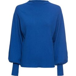 Sweter dzianinowy z balonowymi rękawami bonprix błękit królewski. Niebieskie swetry damskie bonprix, bez wzorów, z dzianiny, bez rękawów, bez kaptura. Za 74,99 zł.