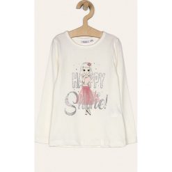Blukids - Longsleeve dziecięcy 98-134 cm. Białe bluzki dziewczęce Blukids, z aplikacjami, z elastanu, z okrągłym kołnierzem, z długim rękawem, długie, bez kaptura. Za 29,90 zł.
