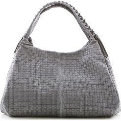 Shopper bag damskie: Skórzana torebka w kolorze szarym – 43 x 38 x 20 cm