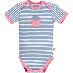 Body w kolorze błękitnym. Niebieskie body niemowlęce lamino, w paski, z bawełny, bez rękawów. W wyprzedaży za 35,95 zł.