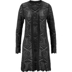 Sweter bez zapięcia ażurowy bonprix czarny. Czarne swetry damskie marki bonprix, bez wzorów, bez rękawów, bez kaptura. Za 109,99 zł.
