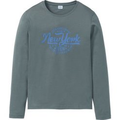 Shirt z długim rękawem i nadrukiem bonprix zielony. Zielone koszulki męskie bonprix, m, z nadrukiem, bez kołnierzyka, z długim rękawem, długie. Za 34,99 zł.
