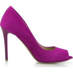 Czółenka peep toe fuxia. Różowe czółenka damskie Arturo Vicci, bez wzorów, ze skóry, z otwartym noskiem, na wysokim obcasie. Za 215,20 zł.