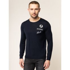 Sweter Karl Lagerfeld 655007 592399. Niebieskie swetry męskie KARL LAGERFELD, m, bez wzorów, z wełny, klasyczne, z klasycznym kołnierzykiem, bez kaptura. W wyprzedaży za 459,00 zł.