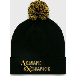 Armani Exchange - Czapka. Czarne czapki męskie Armani Exchange, z aplikacjami, z dzianiny. Za 269,90 zł.