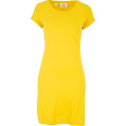 Sukienka shirtowa, krótki rękaw bonprix żółty cytrynowy. Żółte sukienki damskie bonprix, bez wzorów, bez kołnierzyka, z krótkim rękawem, krótkie, mini. Za 37,99 zł.