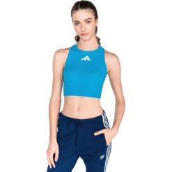 Adidas Performance Crop Top Niebieski. Niebieskie podkoszulki damskie adidas Performance, l, bez wzorów, z elastanu, bez kołnierzyka. Za 111,95 zł.