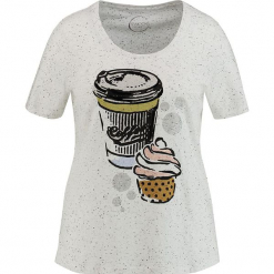 Koszulka w kolorze kremowym. Białe t-shirty damskie marki SAMOON, w kropki, z okrągłym kołnierzem. W wyprzedaży za 78,95 zł.