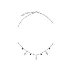 Srebrny naszyjnik choker z krzyżykami i czarnymi cyrkoniami. Szare naszyjniki damskie marki Atdiament, z cyrkonią, srebrne. Za 109,00 zł.