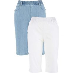 Bermudy ze stretchem (2 pary) bonprix biały + niebieski "bleached". Białe szorty damskie bonprix. Za 109,98 zł.
