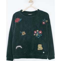 Bluza. Zielone bluzy dziewczęce rozpinane GIRL POWER, z aplikacjami, z bawełny, z długim rękawem, długie. Za 79,90 zł.