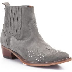 Buty damskie. Szare kozaki damskie Wittchen, ze skóry, klasyczne, na niskim obcasie, na słupku, bez zapięcia. W wyprzedaży za 559,90 zł.