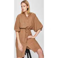 Vila - Sukienka. Brązowe sukienki damskie marki Vila, na co dzień, bez wzorów, z bawełny, casualowe, bez kołnierzyka, bez rękawów, mini, proste. Za 259,90 zł.