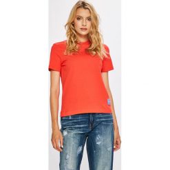 Calvin Klein Jeans - Top. Czerwone bluzki z odkrytymi ramionami marki Calvin Klein Jeans, s, z bawełny, z okrągłym kołnierzem. W wyprzedaży za 119,90 zł.