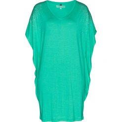 Tunika shirtowa bonprix niebieski mentolowy - srebrny. Zielone tuniki damskie bonprix, bez wzorów, bez kołnierzyka, bez rękawów. Za 74,99 zł.