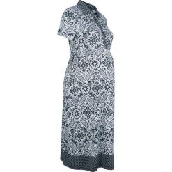 Sukienka shirtowa midi ciążowa i do karmienia, na uroczyste okazje bonprix ciemnoniebiesko-biel wełny w deseń paisley. Niebieskie sukienki damskie marki bonprix, bez wzorów, z wełny, eleganckie, bez kołnierzyka, moda ciążowa, bez rękawów, midi, plisowane. Za 129,99 zł.
