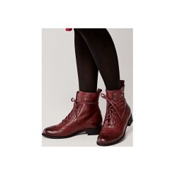 Botki oxford bordo (cieniowane) 38 bordo. Czerwone botki damskie ze skóry, bez obcasa, na obcasie, na sznurówki. Za 747,00 zł.