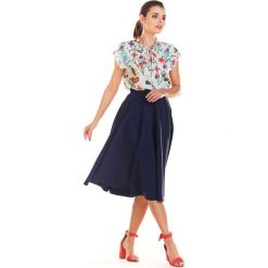 Granatowa Midi Spódnica z Koła z Kieszeniami. Niebieskie spódniczki damskie Molly.pl, do pracy, s, bez wzorów, eleganckie, długie, midi. Za 119,90 zł.