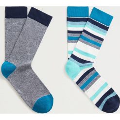 Mango Man - Skarpety STRIPE (2-pack). Niebieskie skarpetki męskie Mango Man, bez wzorów, z elastanu. Za 49,90 zł.