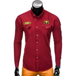 KOSZULA MĘSKA Z DŁUGIM RĘKAWEM K361 - BORDOWA. Czerwone koszule męskie na spinki Ombre Clothing, m, z aplikacjami, z kontrastowym kołnierzykiem, z długim rękawem. Za 59,00 zł.