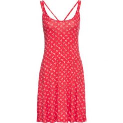 Sukienka shirtowa z nadrukiem bonprix jasnoczerwono-biały z nadrukiem. Czerwone sukienki damskie bonprix, w paski, z dżerseju, bez kołnierzyka, bez rękawów. Za 34,99 zł.