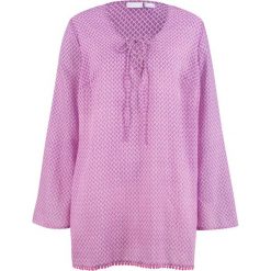 Tunika plażowa bonprix biało-lila z nadrukiem. Fioletowe tuniki damskie marki bonprix, z nadrukiem, z tkaniny. Za 37,99 zł.