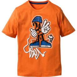 Shirt z nadrukiem bonprix pomarańczowy z nadrukiem. Pomarańczowe koszule chłopięce bonprix, z nadrukiem, bez kołnierzyka, bez rękawów. Za 16,99 zł.
