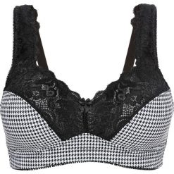 Biustonosz minimizer bez fiszbinów bonprix czarno-biały z nadrukiem. Czarne biustonosze bonprix, z nadrukiem. Za 54,99 zł.
