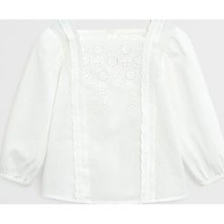 Mango Kids - Koszula dziecięca Lia 80-104 cm. Białe bluzki dziewczęce Mango Kids, z haftami, z bawełny, bez kołnierzyka, z długim rękawem, długie, bez kaptura. Za 69,90 zł.