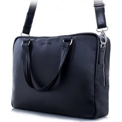 Skórzana męska teczka na laptop czarna. Czarne aktówki męskie Brødrene, w paski, ze skóry, eleganckie. Za 479,00 zł.