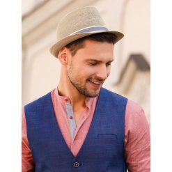 Kapelusz męski H027 - beżowy. Brązowe kapelusze męskie Ombre Clothing, bez wzorów, eleganckie. Za 9,99 zł.