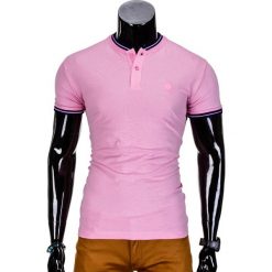 Koszulka męska polo bez nadruku S843 - różowa/granatowa. Różowe koszulki męskie Ombre Clothing, s, z nadrukiem, bez rękawów. Za 24,99 zł.