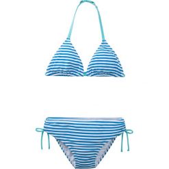 Bikini dziewczęce (2 części) bonprix lazurowo-biały w paski. Niebieskie stroje kąpielowe dziewczęce bonprix, w paski. Za 34,99 zł.
