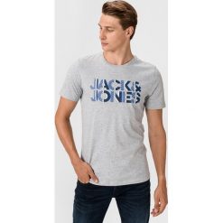 Jack & Jones Logo Koszulka Szary. Szare podkoszulki męskie Jack & Jones, s, z haftami, z bawełny, bez kołnierzyka, krótkie. Za 57,95 zł.
