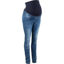 Dżinsy ciążowe "destroyed look", SKINNY bonprix niebieski "stone". Niebieskie boyfriendy damskie bonprix, w paski, z bawełny. Za 139,99 zł.
