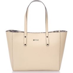 Shopper bag damskie: Skórzany shopper bag w kolorze beżowym – 42 x 25 x 10 cm