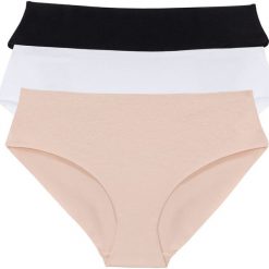 Figi: Figi „panty” cięte laserowo (3 pary) bonprix czarny + biały + cielisty