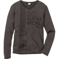 Shirt z długim rękawem i nadrukiem Slim Fit bonprix antracytowy z nadrukiem. Szare koszulki męskie bonprix, xxl, z nadrukiem, z dekoltem w serek, z długim rękawem, długie. Za 34,99 zł.